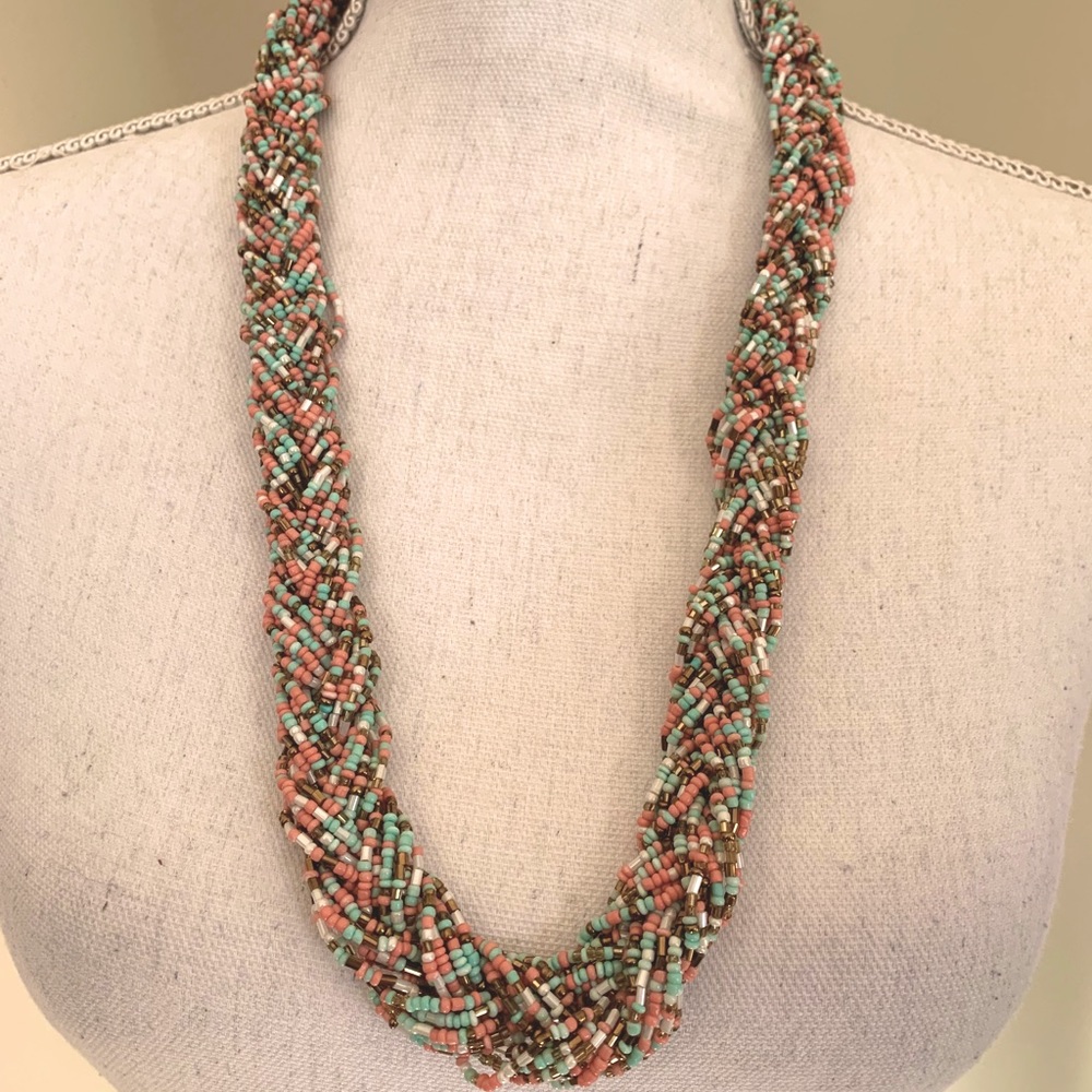 Pink, Blue, Gold Bead Necklace